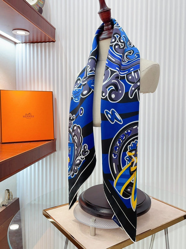 Candy Libris Scarf 90 CM In Dark Blue Colorful Silk Twill 319212