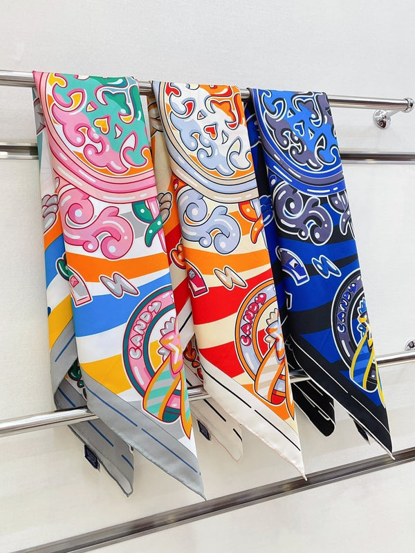 Candy Libris Scarf 90 CM In Dark Blue Colorful Silk Twill 319212