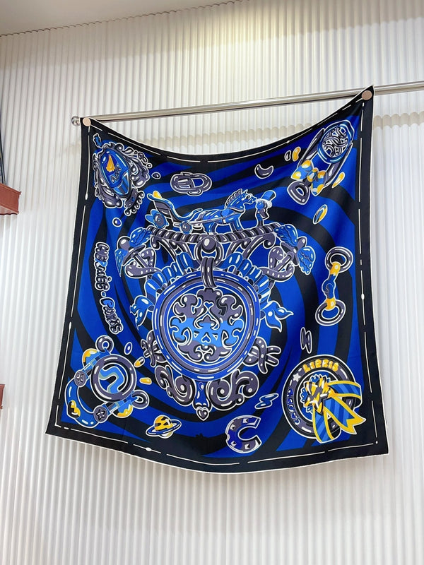 Candy Libris Scarf 90 CM In Dark Blue Colorful Silk Twill 319212