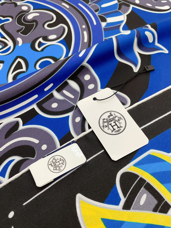 Candy Libris Scarf 90 CM In Dark Blue Colorful Silk Twill 319212