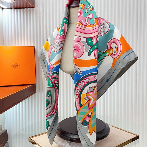 Candy Libris Scarf 90 CM In Pink Colorful Silk Twill  319213