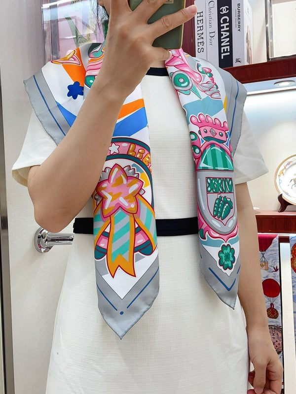 Candy Libris Scarf 90 CM In Pink Colorful Silk Twill  319213