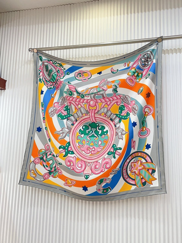 Candy Libris Scarf 90 CM In Pink Colorful Silk Twill  319213