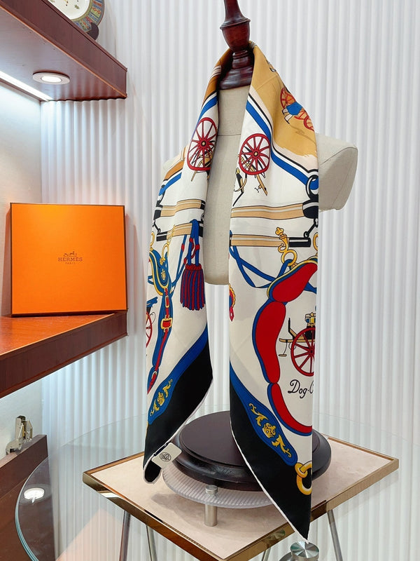 Palonniers scarf 90 CM In Black Colorful Silk Twill 321909