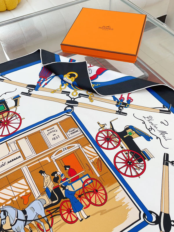 Palonniers scarf 90 CM In Black Colorful Silk Twill 321909