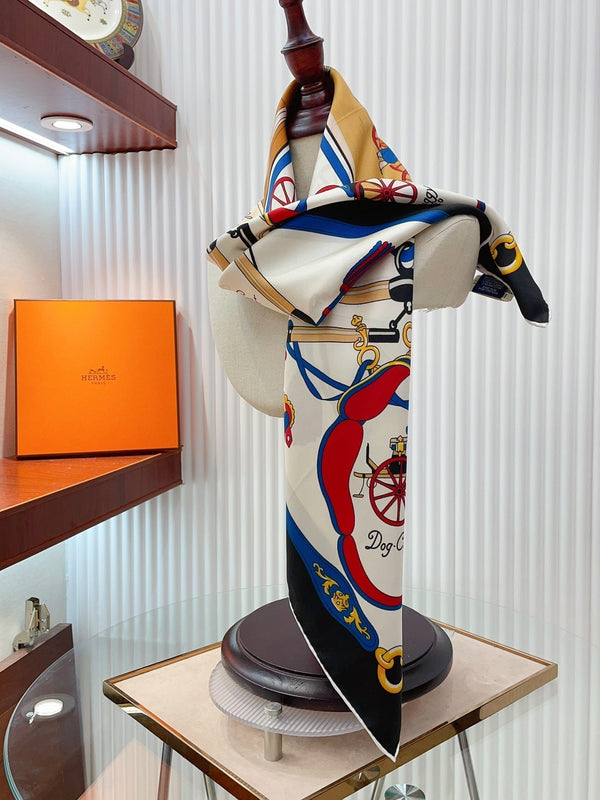 Palonniers scarf 90 CM In Black Colorful Silk Twill 321909