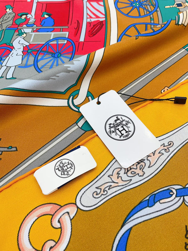 Palonniers scarf 90 CM In Orange Colorful Silk Twill 321910