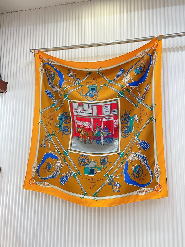 Palonniers scarf 90 CM In Orange Colorful Silk Twill 321910