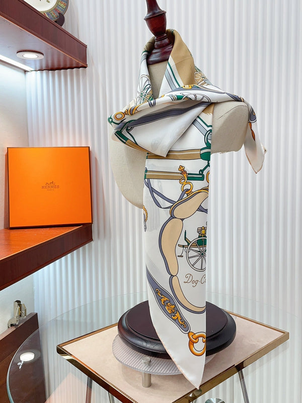 Palonniers scarf 90 CM In White Colorful Silk Twill 321911