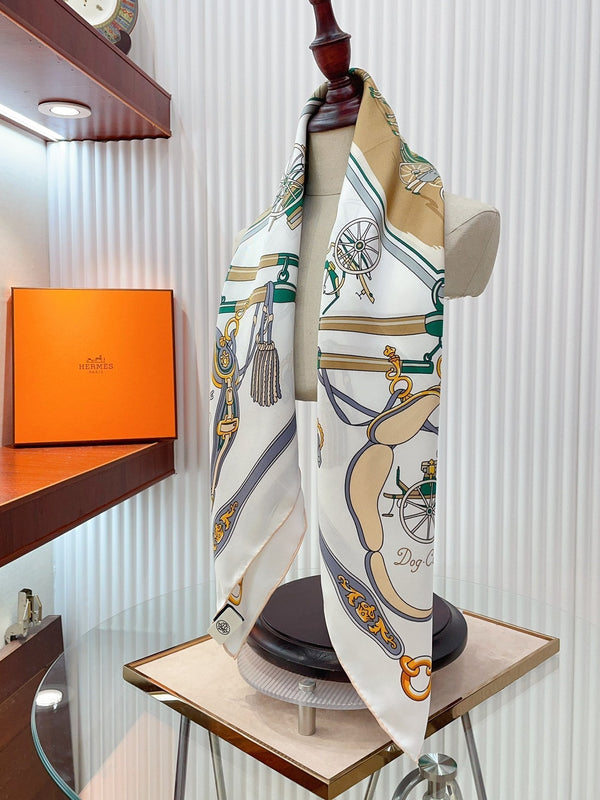 Palonniers scarf 90 CM In White Colorful Silk Twill 321911