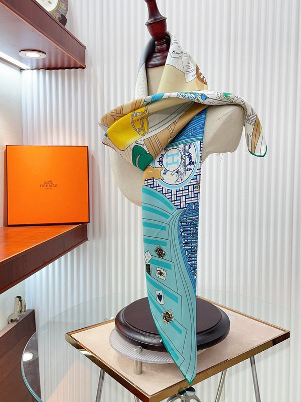 Mystere Au 24 Scarf 90 CM In Light Turquoise Colorful Silk Twill 321934