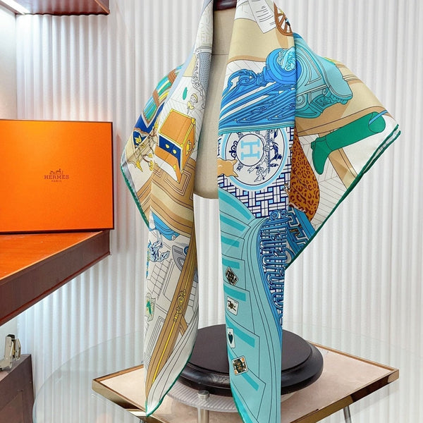 Mystere Au 24 Scarf 90 CM In Light Turquoise Colorful Silk Twill 321934