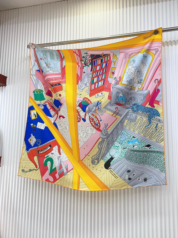 Mystere Au 24 Scarf 90 CM In Grey Colorful Silk Twill 321936