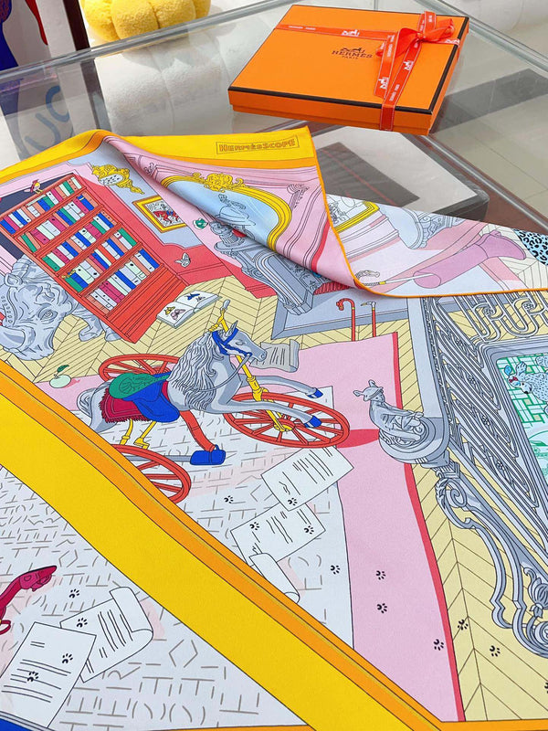 Mystere Au 24 Scarf 90 CM In Grey Colorful Silk Twill 321936