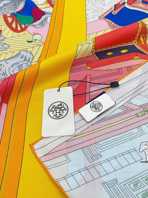 Mystere Au 24 Scarf 90 CM In Grey Colorful Silk Twill 321936