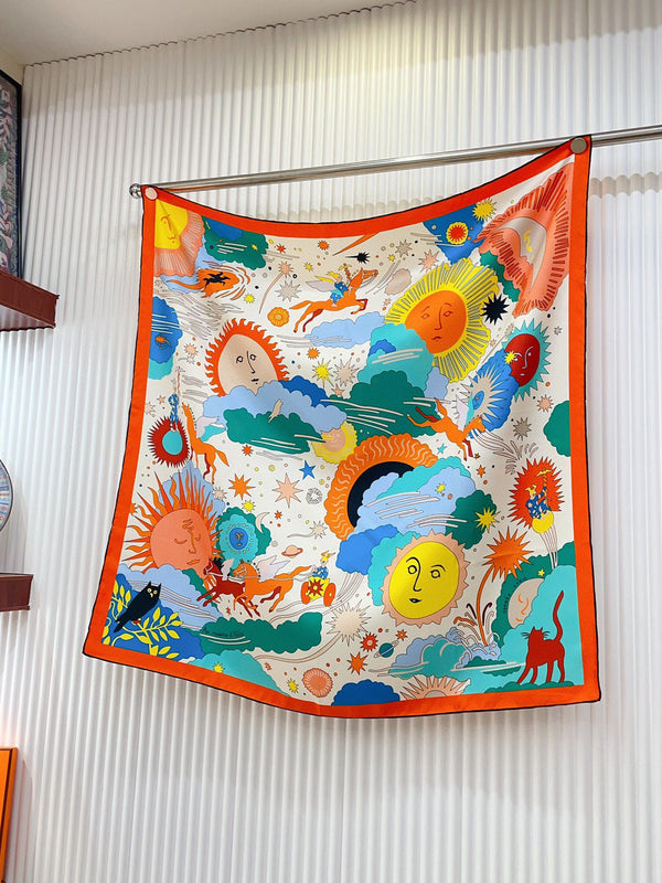 Au Royaume d'Helios Scarf 90 CM In Colorful Silk Twill 320651