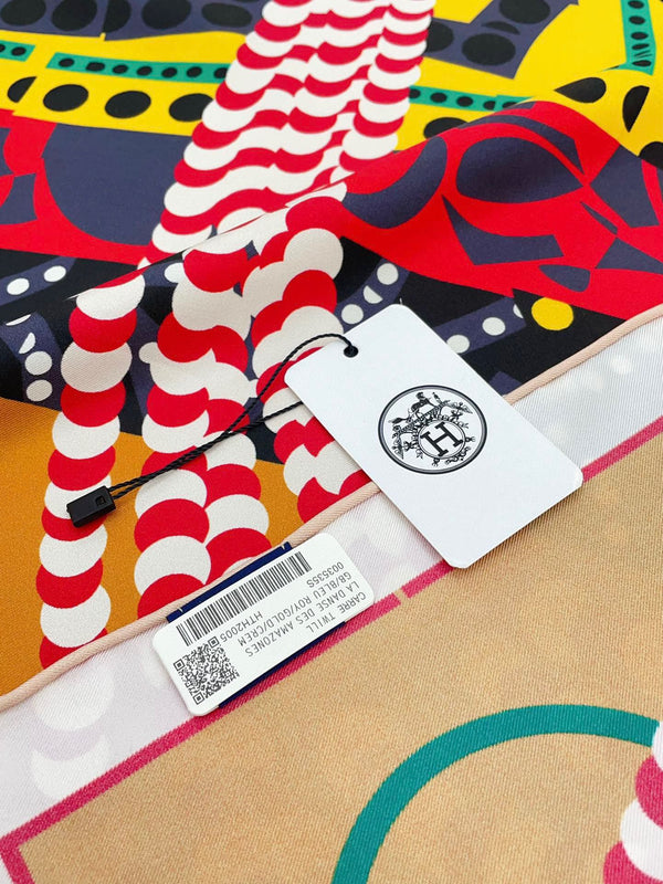 Silla De Gaucho Scarf 90 CM In Yellow Orange Colorful Silk Twill 320652