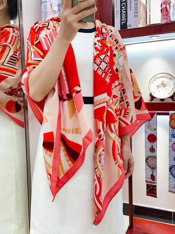 Haute Parure Scarf 135 CM In Red Colorful Cashmere And Silk 324751