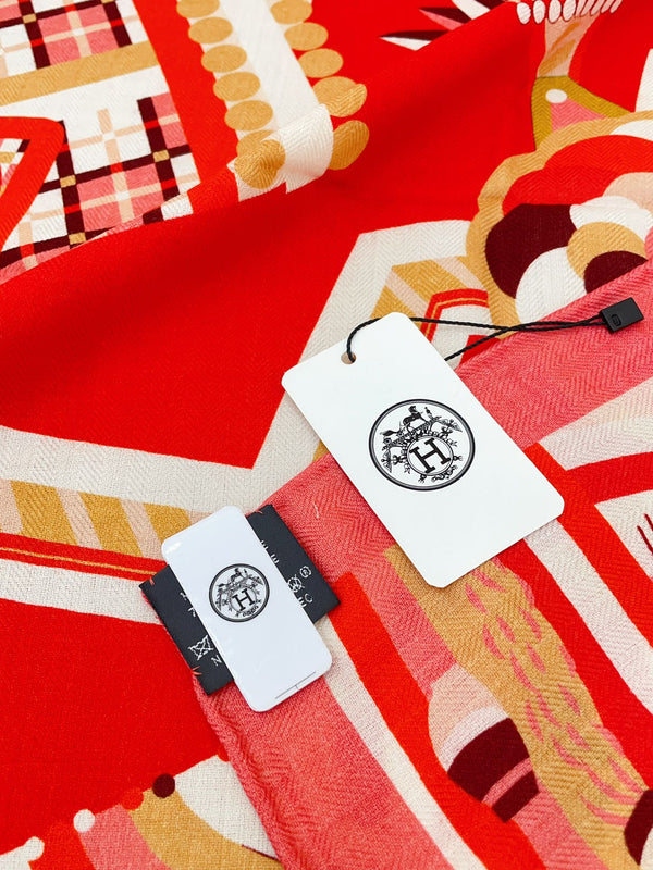 Haute Parure Scarf 135 CM In Red Colorful Cashmere And Silk 324751