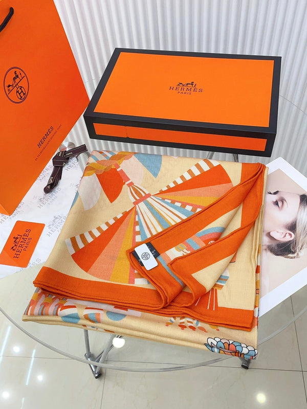 Haute Parure Scarf 135 CM In Orange Colorful Cashmere And Silk 324754