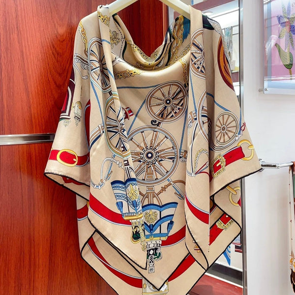 Stately Wheels Scarf 135 CM In Beige Colorful Cashmere And Silk 327468