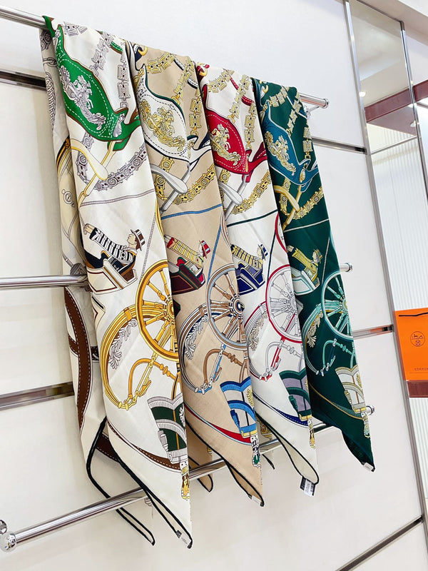 Stately Wheels Scarf 135 CM In Beige Colorful Cashmere And Silk 327468