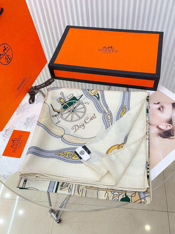 Palonniers Scarf 135 CM In White Colorful Cashmere And Silk 327471