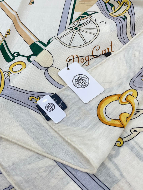 Palonniers Scarf 135 CM In White Colorful Cashmere And Silk 327471