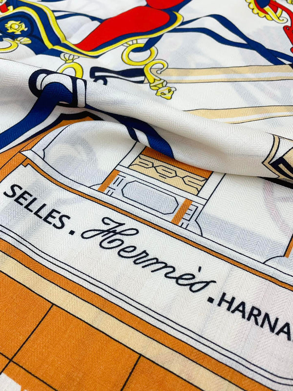 Palonniers Scarf 135 CM In Navy Blue Colorful Cashmere And Silk 327473