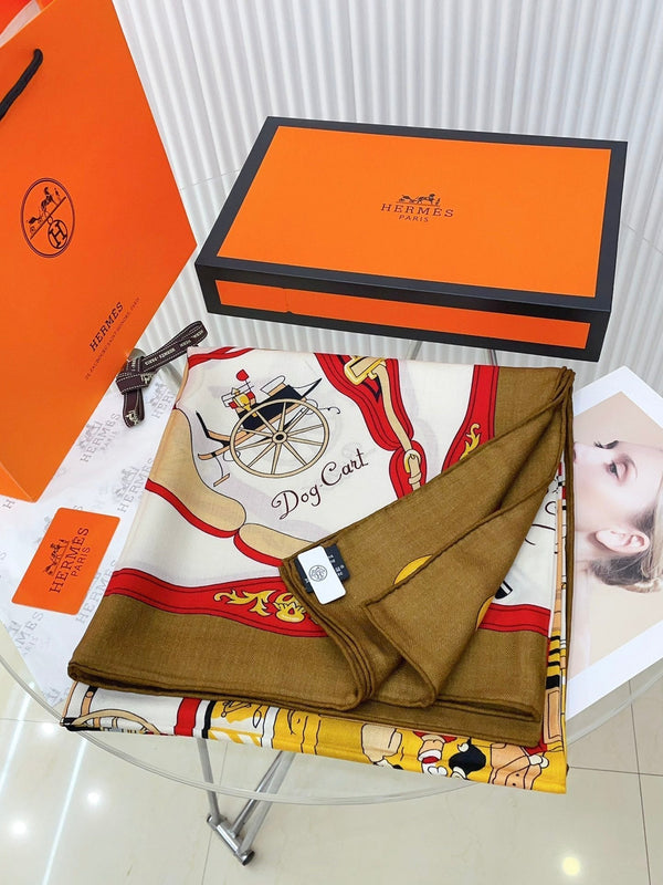 Palonniers Scarf 135 CM In Brown Colorful Cashmere And Silk 327474