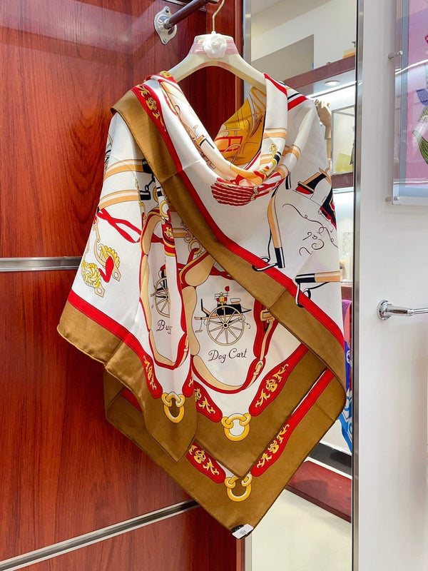 Palonniers Scarf 135 CM In Brown Colorful Cashmere And Silk 327474