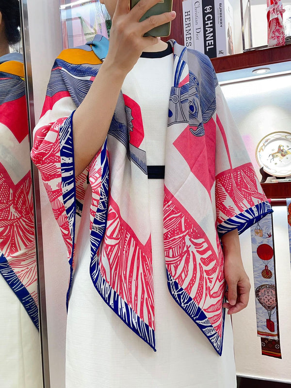 Cavalier en Formes shawl 140 CM In Pink Colorful Cashmere And Silk 331714