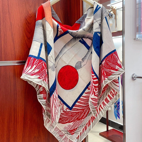 Cavalier en Formes shawl 140 CM In Red Colorful Cashmere And Silk 331717