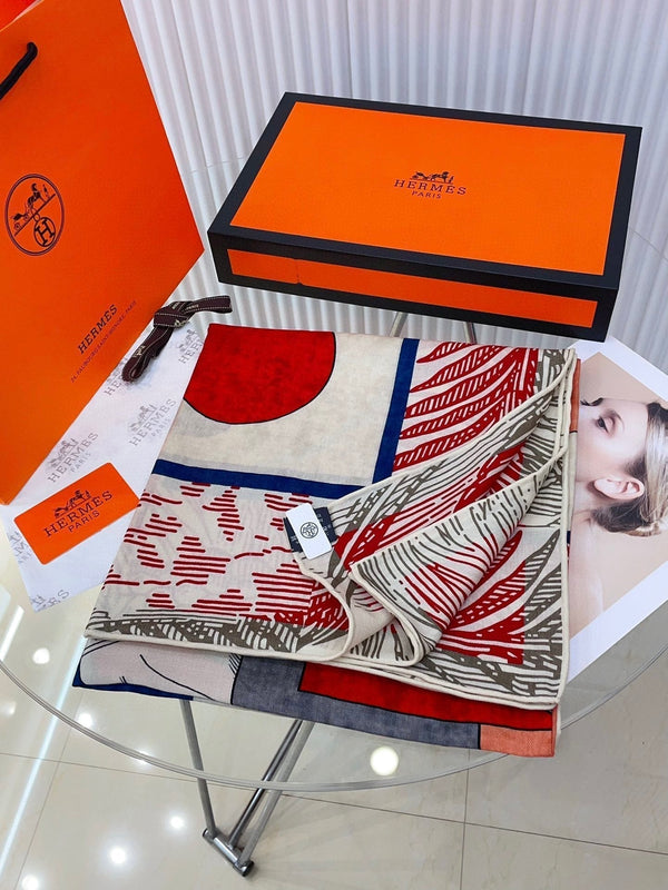 Cavalier en Formes shawl 140 CM In Red Colorful Cashmere And Silk 331717