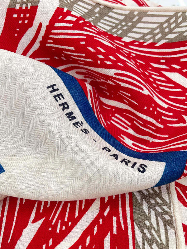 Cavalier en Formes shawl 140 CM In Red Colorful Cashmere And Silk 331717