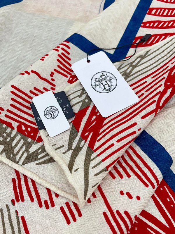 Cavalier en Formes shawl 140 CM In Red Colorful Cashmere And Silk 331717