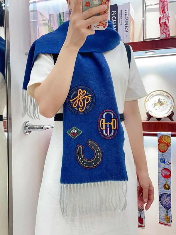 Scarf 160 CM In Blue Cashmere 334195
