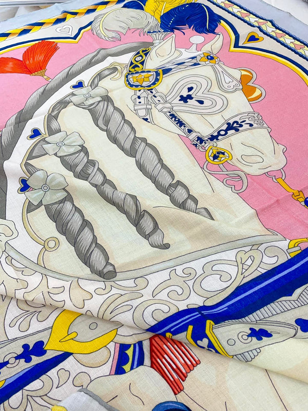 Carré Harnais De Cœur Scarf 140 CM In Pink Colorful Cashmere And Silk 335857