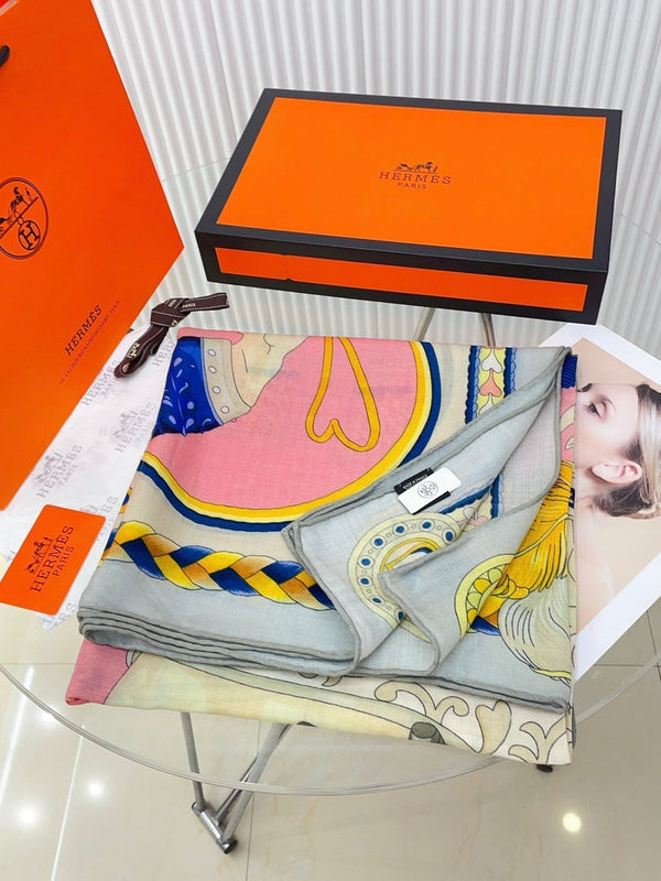 Carré Harnais De Cœur Scarf 140 CM In Pink Colorful Cashmere And Silk 335857