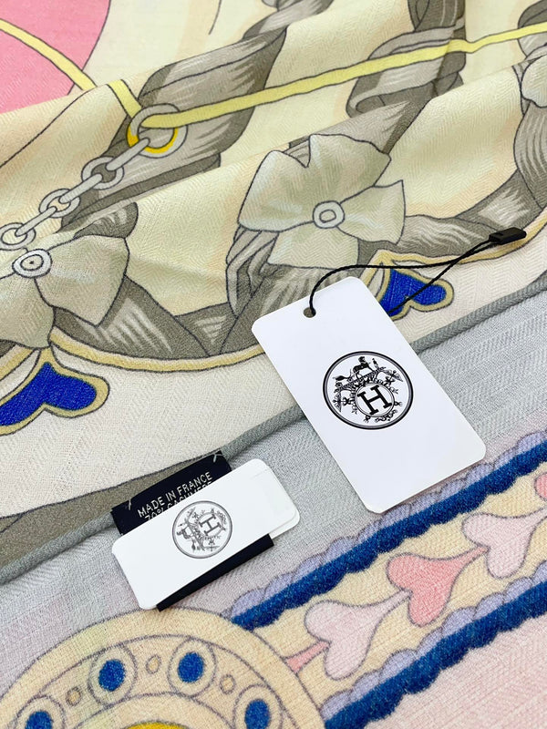 Carré Harnais De Cœur Scarf 140 CM In Pink Colorful Cashmere And Silk 335857