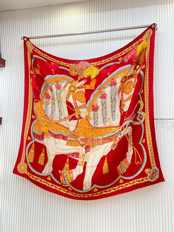 Carré Harnais De Cœur Scarf 140 CM In Red Colorful Cashmere And Silk 335858