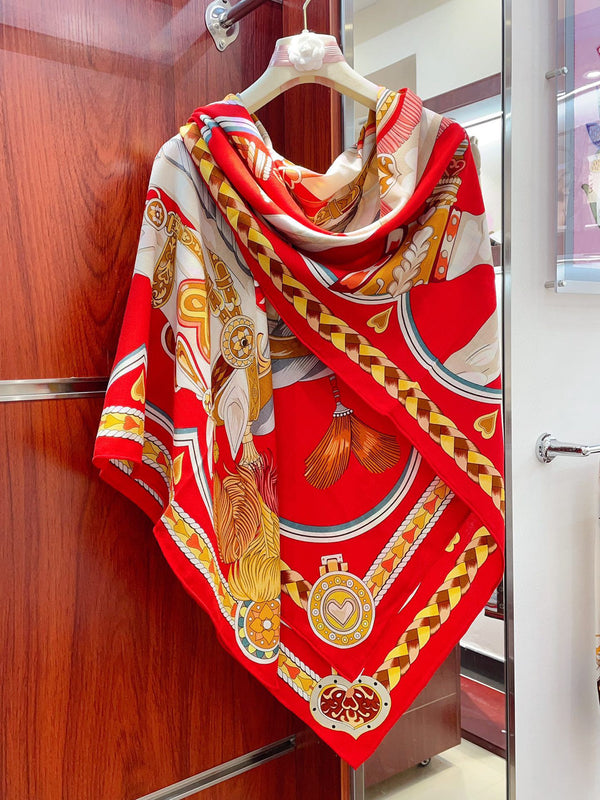 Carré Harnais De Cœur Scarf 140 CM In Red Colorful Cashmere And Silk 335858
