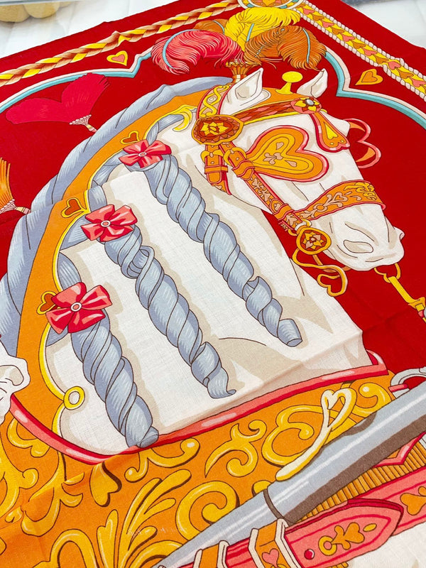 Carré Harnais De Cœur Scarf 140 CM In Red Colorful Cashmere And Silk 335858