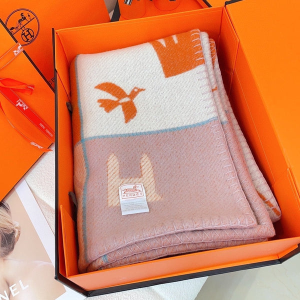 Baby Blankets 140 CM In Orange Mix Light Pink Cashmere And Fine Wool 341413