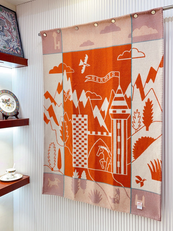 Baby Blankets 140 CM In Orange Mix Light Pink Cashmere And Fine Wool 341413