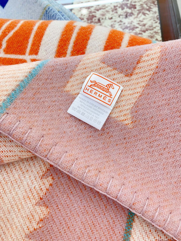 Baby Blankets 140 CM In Orange Mix Light Pink Cashmere And Fine Wool 341413