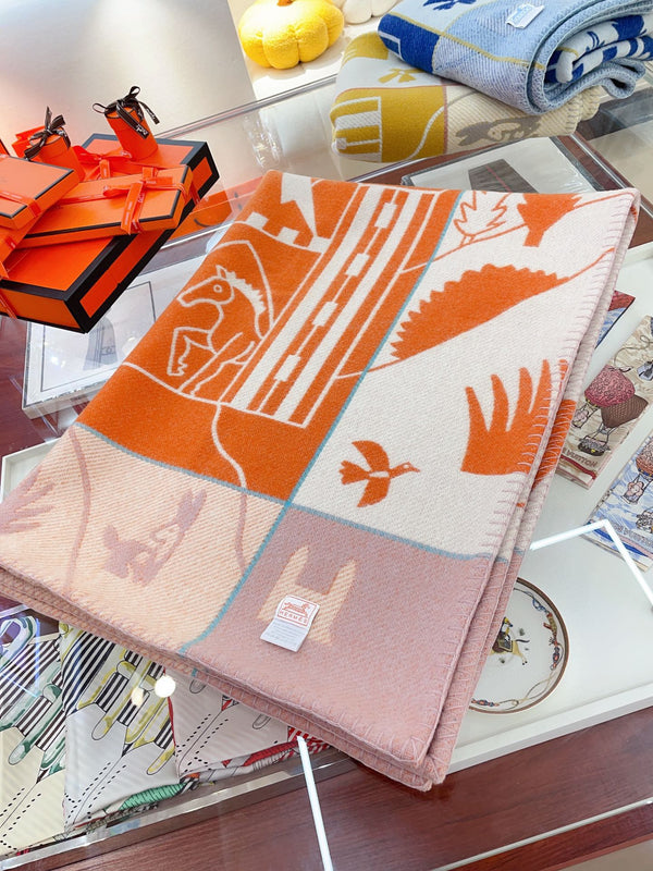 Baby Blankets 140 CM In Orange Mix Light Pink Cashmere And Fine Wool 341413