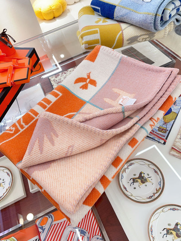 Baby Blankets 140 CM In Orange Mix Light Pink Cashmere And Fine Wool 341413