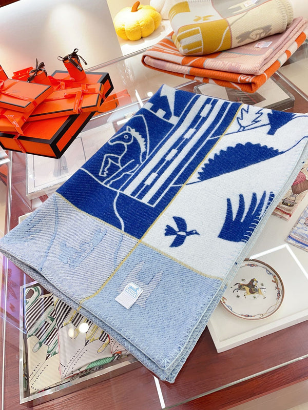 Baby Blankets 140 CM In Dark Blue Mix Light Blue Cashmere And Fine Wool 341415