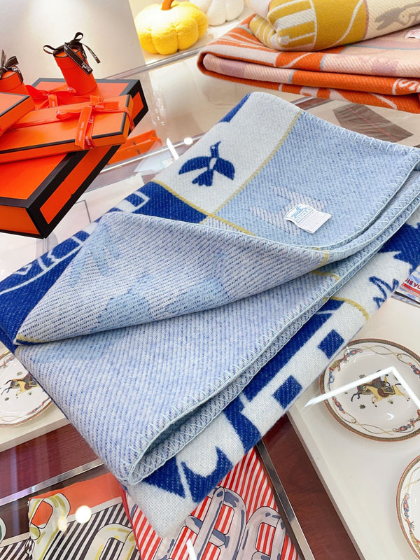 Baby Blankets 140 CM In Dark Blue Mix Light Blue Cashmere And Fine Wool 341415